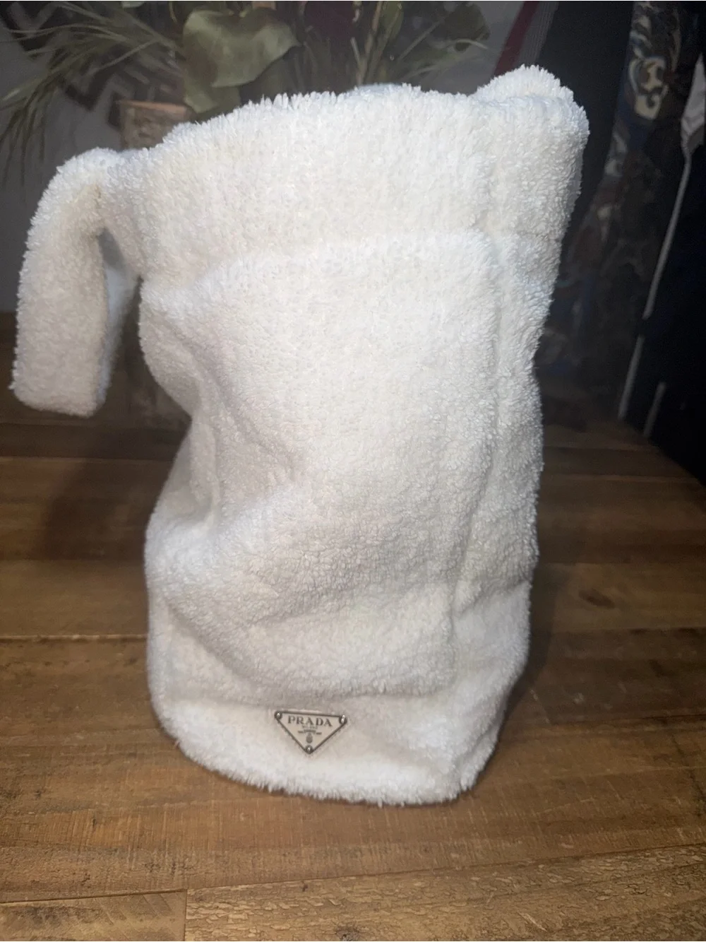 PRADA White Faux-Fur Tote Bag - Milano Logo